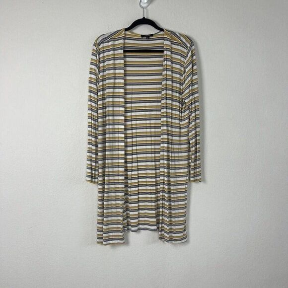 Ambiance Women’s Retro Yellow Striped Long Cardigan Lightweight Size Large - Picture 1 of 11